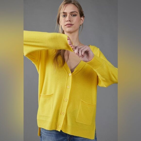 Pilcro Anthropologie Kelly Oversized Cashmere Cardigan XL yellow NWT - Picture 4 of 4